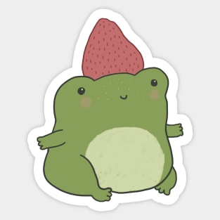 Cute Frog Rocking a Strawberry Hat in a Kawaii Cottagecore Vibe Sticker
